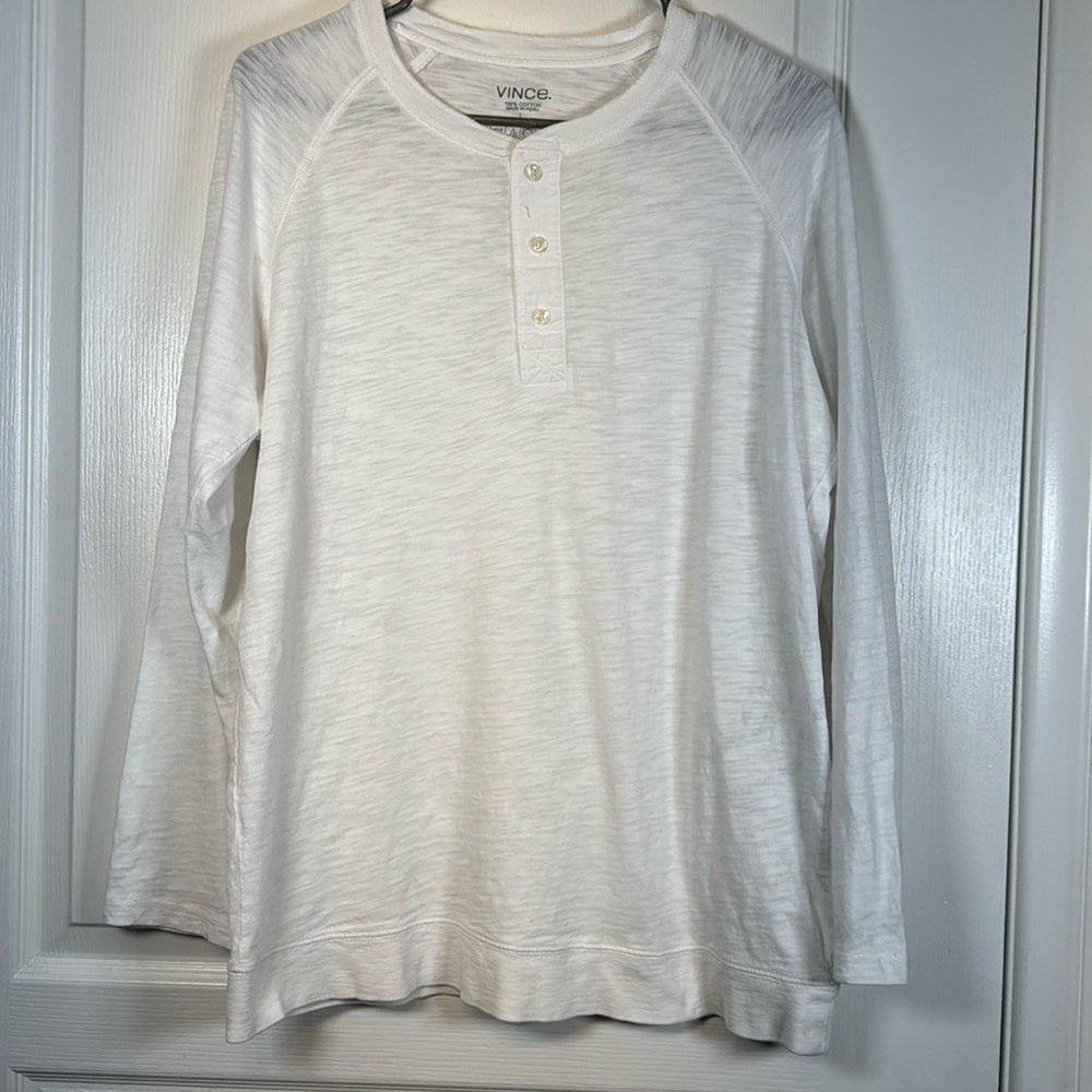 VINCE Men's White Long-Sleeve Henley Shirt